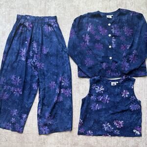 Very Vineyard Martha's Vineyard Boho Floral 3 piece set Skirt Button Up Top